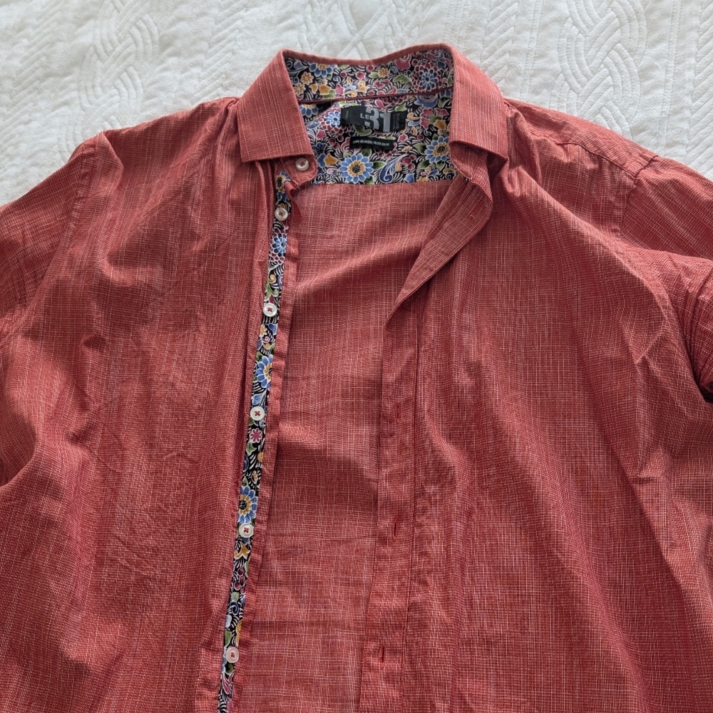 Summer Men's Red Button-Up Shirt